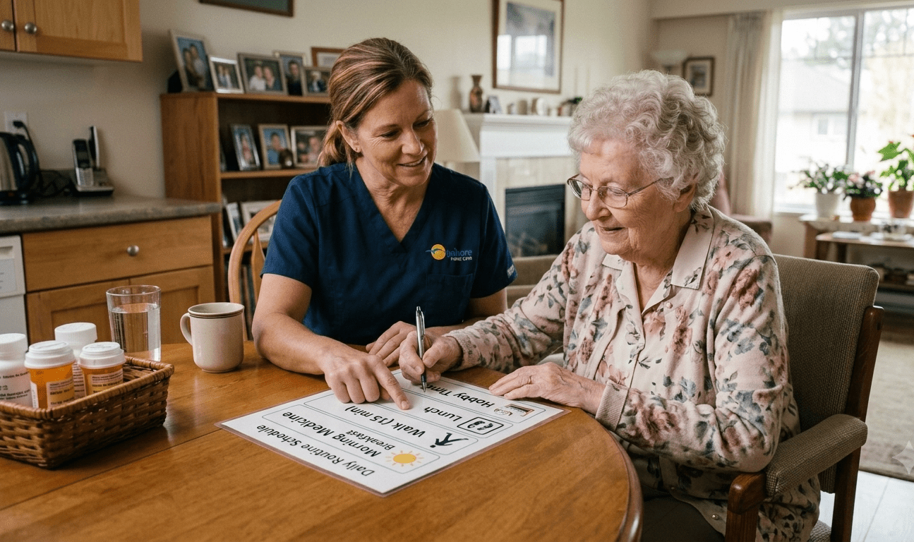 A home health aide helping her patient with her daily routine in Pasco County