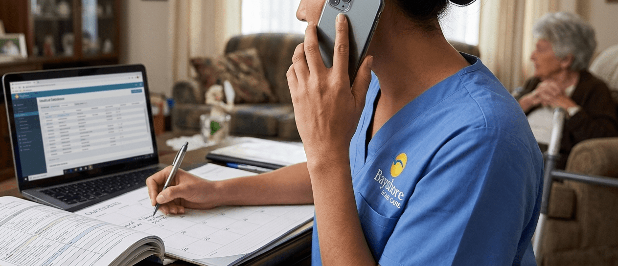 A home companion writing an appointment on a calendar as part of home companion services in Pinellas County